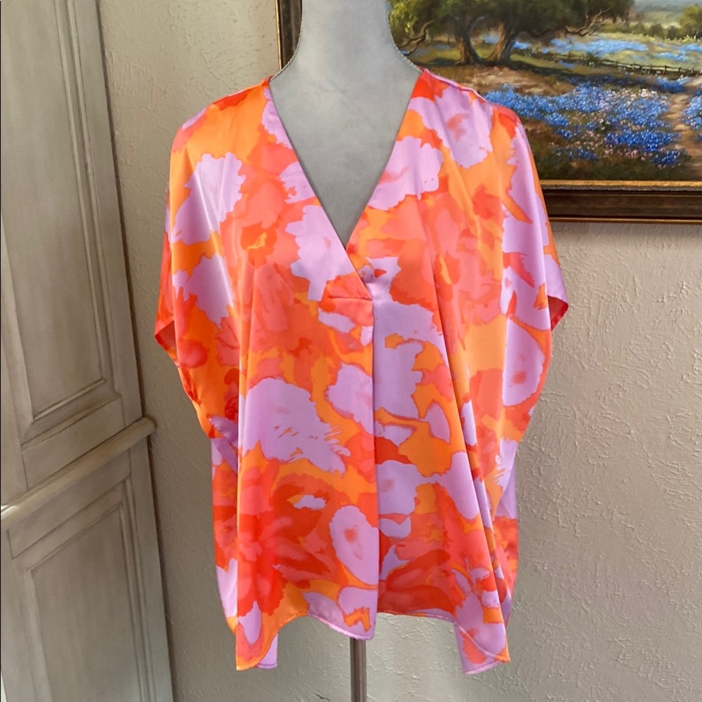 Entro Orange and Pink Floral Blouse